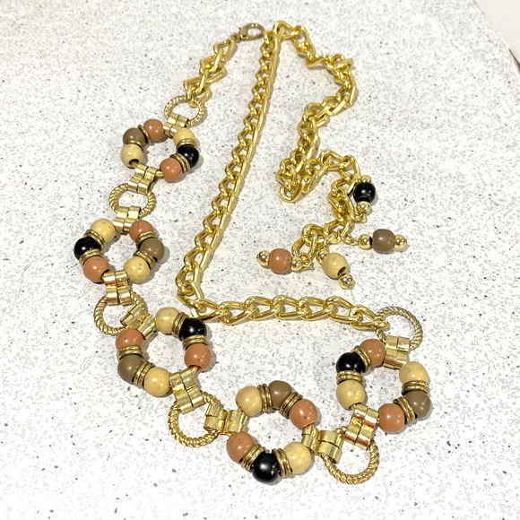 Gold Chain Belt Natural Stone Beads Beaded Adjustable Boho Hippie Chic Festival - Picture 1 of 8